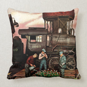 Train Yard Flower Garden von Stevan Dohanos Kissen