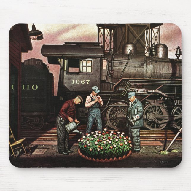 Train Yard Flower Garden von Stevan Dohanos Mousepad (Vorne)
