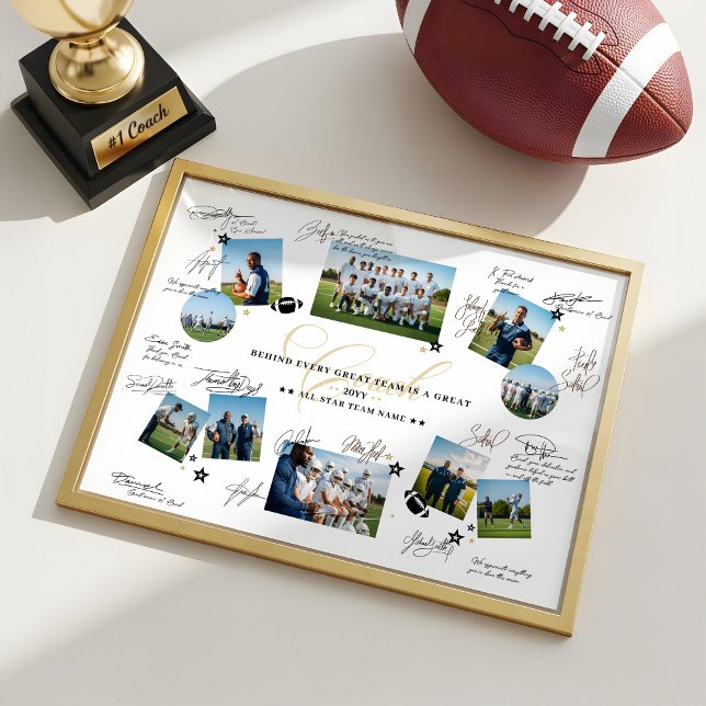 Trainer-Dank-Collage Fußballmannschaft-Unterschrif Poster (Coach Appreciation Collage Football Team Signature Poster)