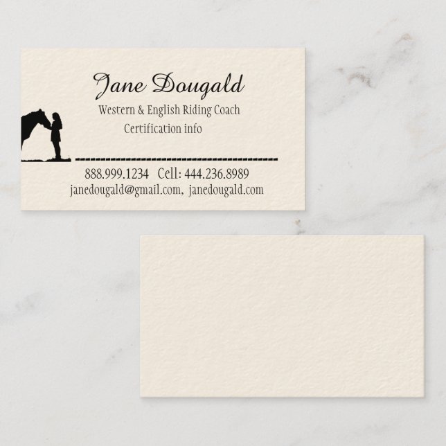 Trainer für Pferdereiten Visitenkarte (Vorne/Hinten)