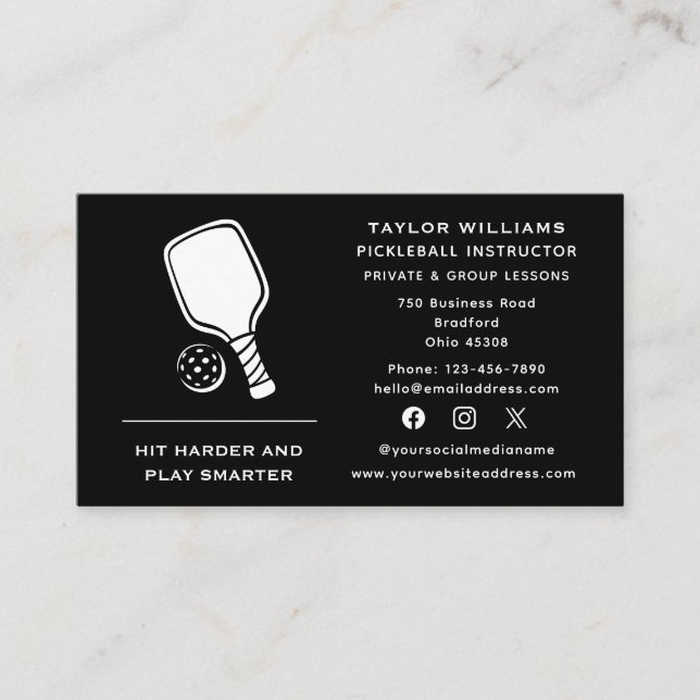 Trainer für Social Media Racket Pickleball Visitenkarte (Vorderseite)