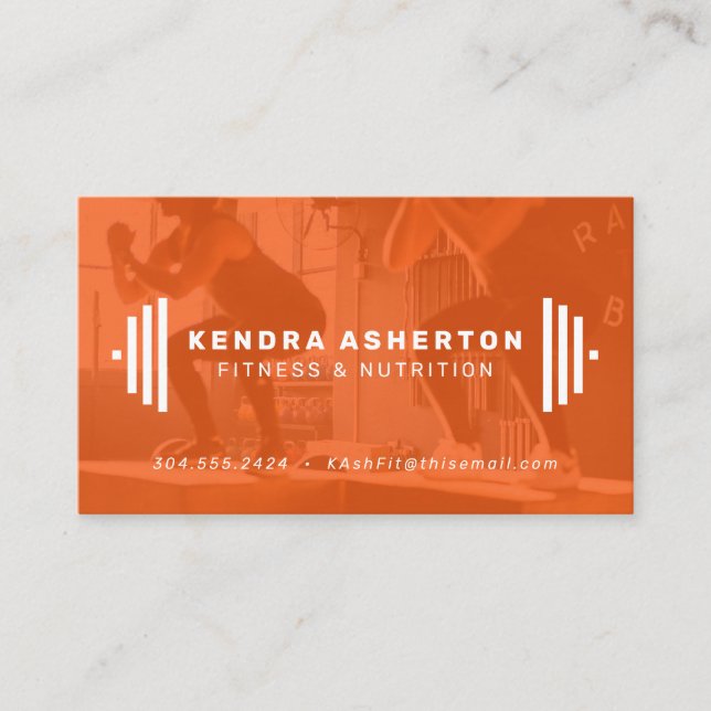 Trainer moderne orange Visitenkarte mit Foto (Vorderseite)