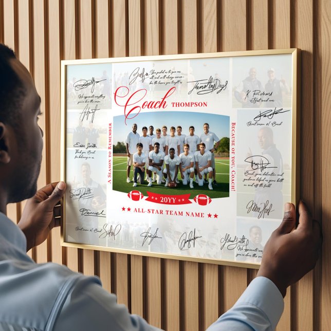 Trainer-Würdigung-Collage-Fußballteam-Unterschrift Poster (Coach Appreciation Collage Football Team Signature Poster)