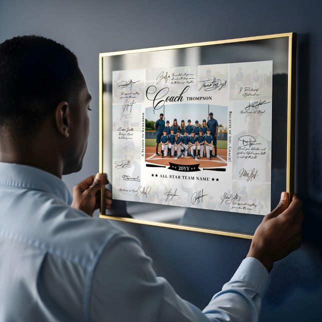 Trainer-Würdigungs-Foto-Collage-Team-Unterschrift Poster (Coach Appreciation Photo Collage Team Signature Poster)