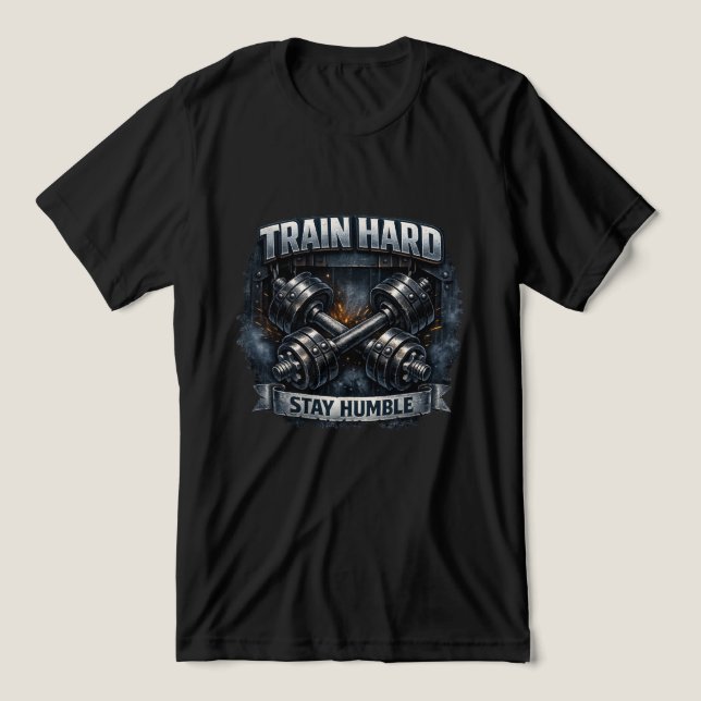 Trainiere Hart Bleib Bescheiden Tri-Blend Shirt (Design Vorderseite)