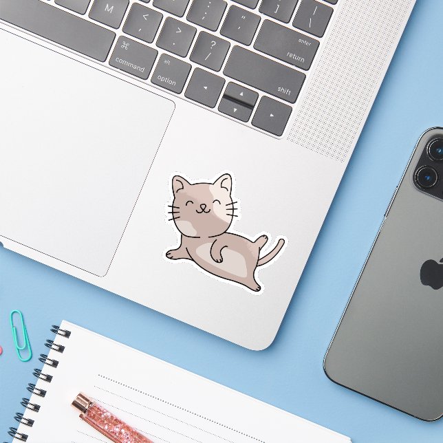 Trainierende Katze Aufkleber (Laptop mit iPhone)