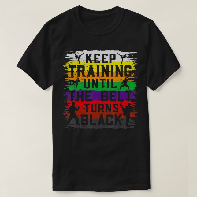 Training behalten, bis der Gürtel den schwarzen Re T-Shirt (Design vorne)