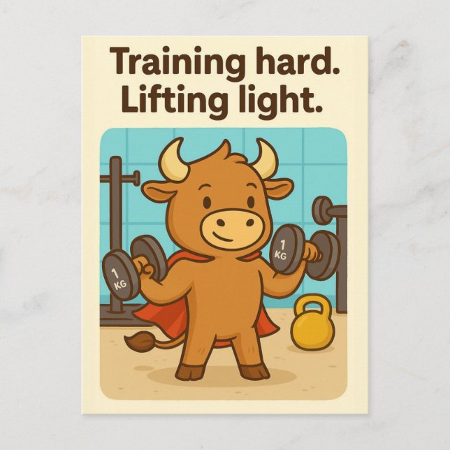 Training Hard Bullio Postcard - Funny Gym Spaß Postkarte (Vorderseite)