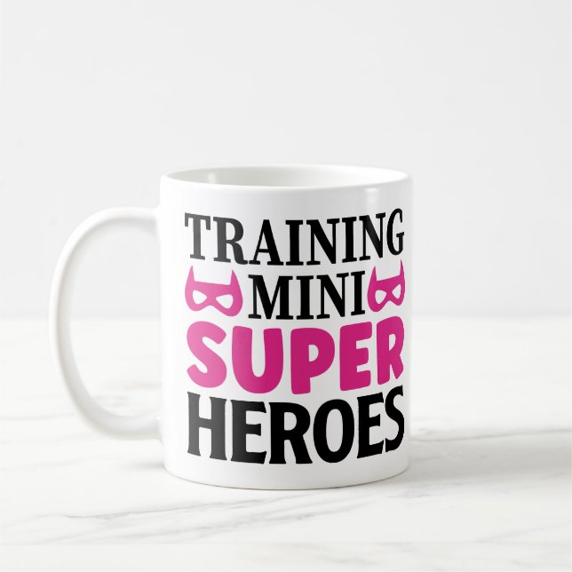 Training Mini Superhelden Lehrer Geschenk Kaffeetasse (Links)
