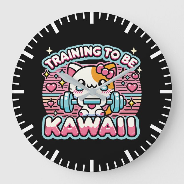 Training zu sein Kawaii - Niedliche Anime Gym Cat Große Wanduhr (Vorderseite)
