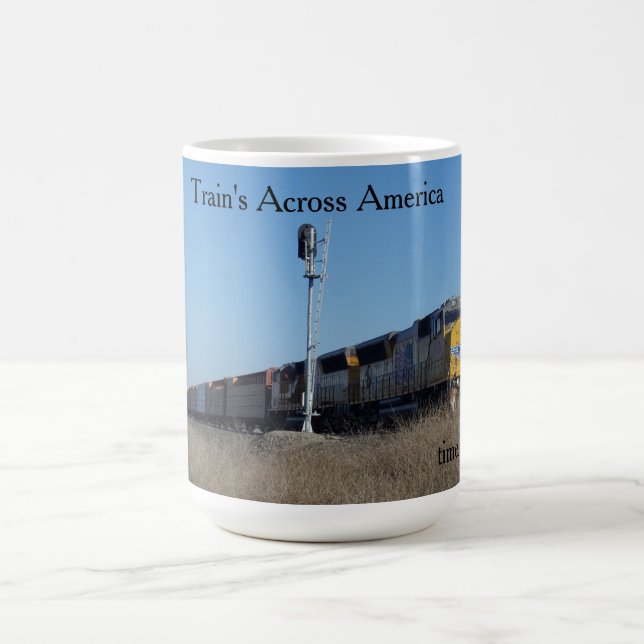 Train's Across America Hot Beverage mug. Verwandlungstasse (Zentrum)