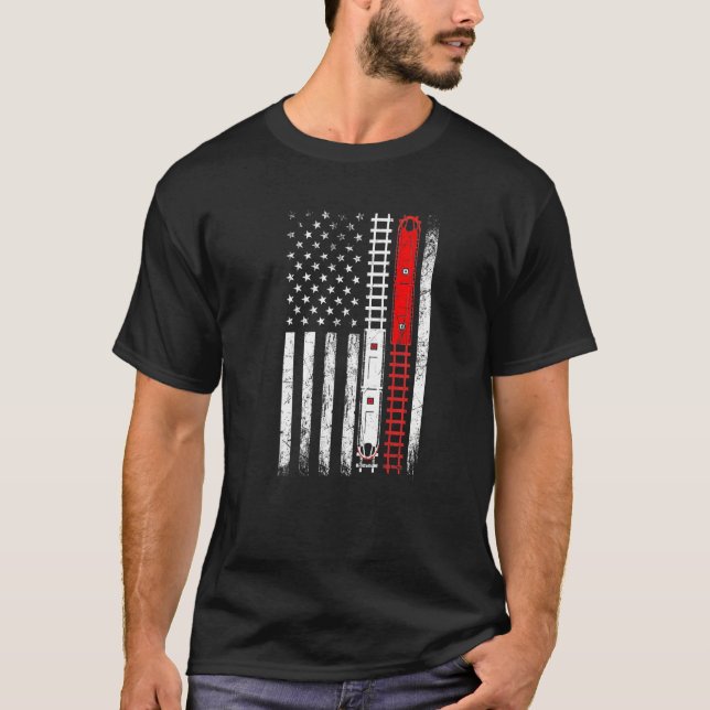 Trains on rails american flag locomotive model rai T-Shirt (Vorderseite)