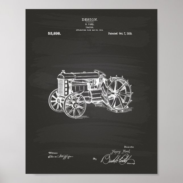 Traktor 1919 Chalkboard für Patentkunst Poster (Vorne)