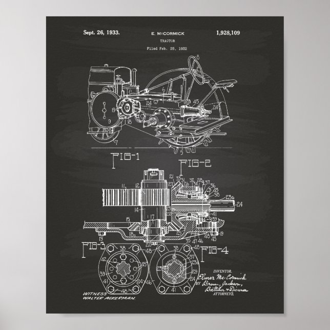 Traktor 1932 Chalkboard für Patentkunst Poster (Vorne)