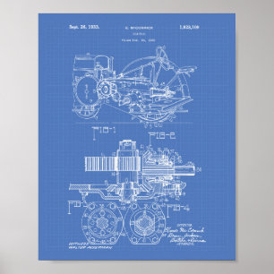 Traktor 1932 Patentart Blueprint Poster