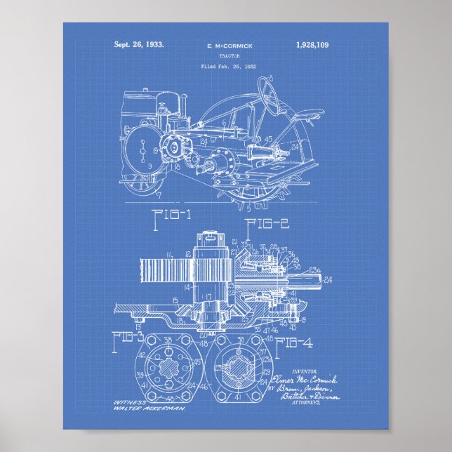 Traktor 1932 Patentart Blueprint Poster (Vorne)