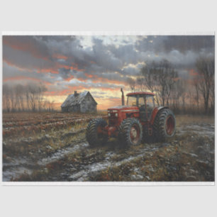 Traktor auf einem landwirtschaftlichen Feld Rustik Seidenpapier
