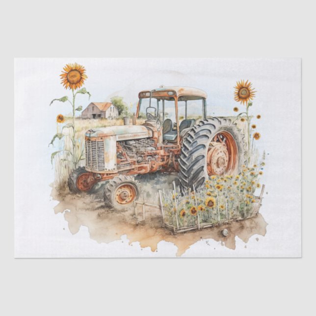 Traktor Farm Sonnenblume Seidenpapier (Vorderseite)