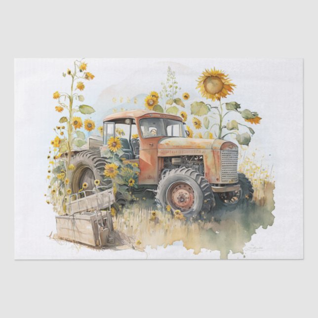 Traktor Farm Sonnenblume Seidenpapier (Vorderseite)