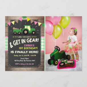 Traktor Geburtstagseinladung Farm Party Girl pink Einladung