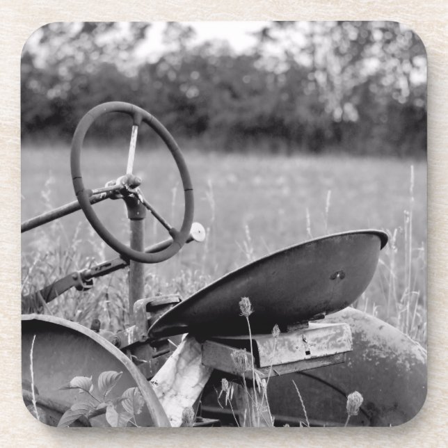Traktor im langen Gras Untersetzer (Vorderseite)