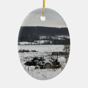 Traktor im Schnee Keramikornament