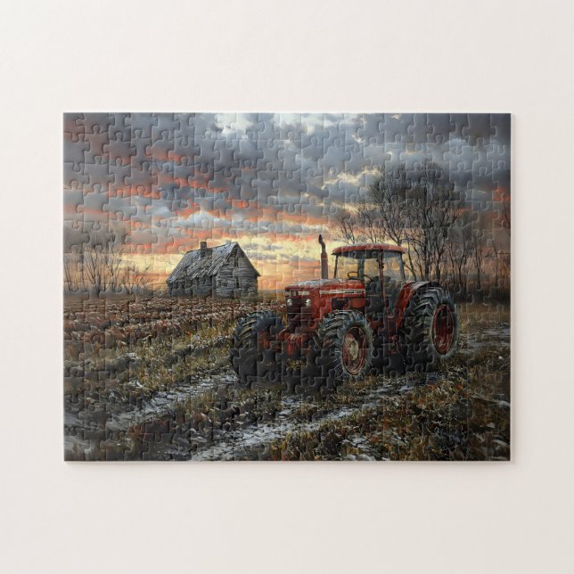 Traktor in einem landwirtschaftlichen Feld rustika Puzzle (Horizontal)
