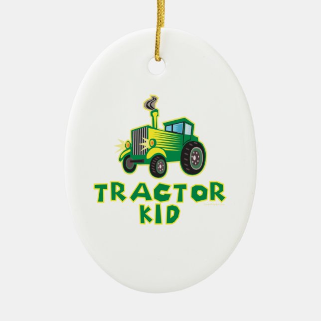 Traktor Kid, grün Keramik Ornament (Vorne)