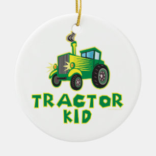Traktor Kid, grün Keramikornament