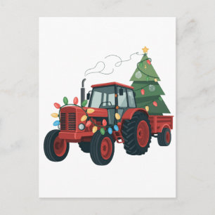 Traktor mit Trailer Santa Farm Bauer Weihnachten Ankündigungspostkarte