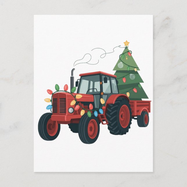 Traktor mit Trailer Santa Farm Bauer Weihnachten Einladungspostkarte (Vorderseite)