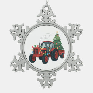 Traktor mit Trailer Santa Farm Bauer Weihnachten Schneeflocken Zinn-Ornament