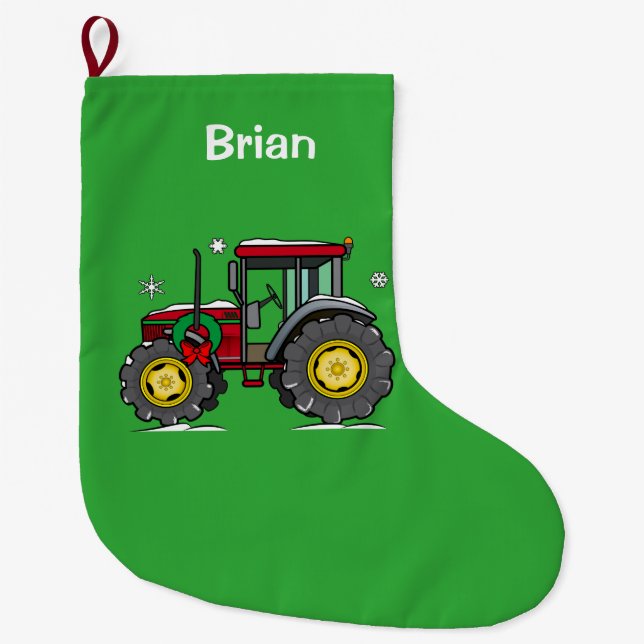 Traktor mit WeihnachtsKranz Großer Weihnachtsstrumpf (Vorderseite)