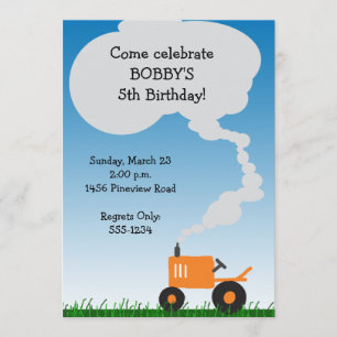 Traktor-Party Einladung: Orange Traktor Einladung