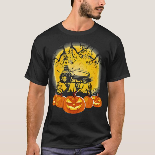 Traktor Pulling Pumpkin Halloween T-Shirt (Vorderseite)