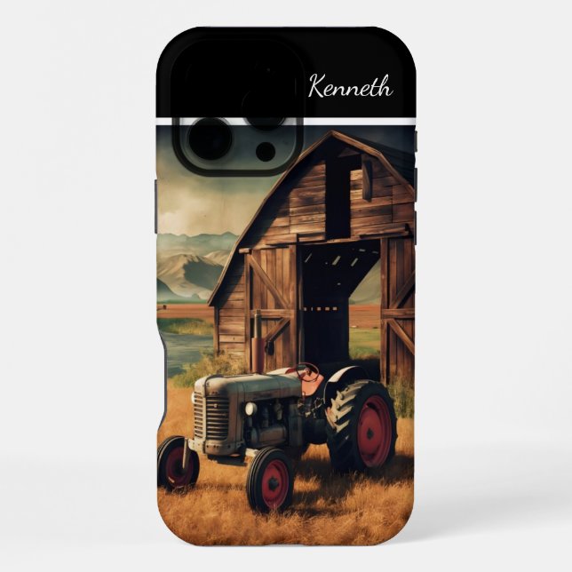 Traktor ruht neben einer Scheune iPhone Hülle (Rückseite)