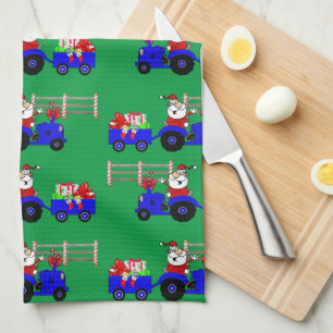 Traktor Santa mit Geschenken Weihnachten Geschirrtuch