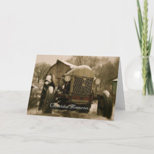 Traktor Weihnachtskarte: Alte Traktor-Erinnerungen Feiertagskarte