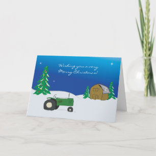 Traktor Weihnachtskarte: Winter Barn Scene Feiertagskarte