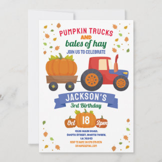 Traktoren Pumpkin Birthday Harvest Party Einladung