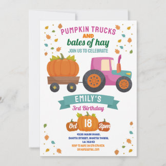 Traktoren Pumpkin Birthday Harvest Party Girls Einladung