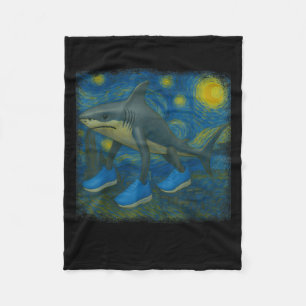 Tralalero Tralala Funny Shark Van Gogh Starry Nigh Fleecedecke