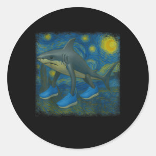 Tralalero Tralala Funny Shark Van Gogh Starry Nigh Runder Aufkleber