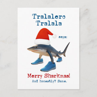 Tralalero Tralala Shark in Santa Hat Feiertagspostkarte