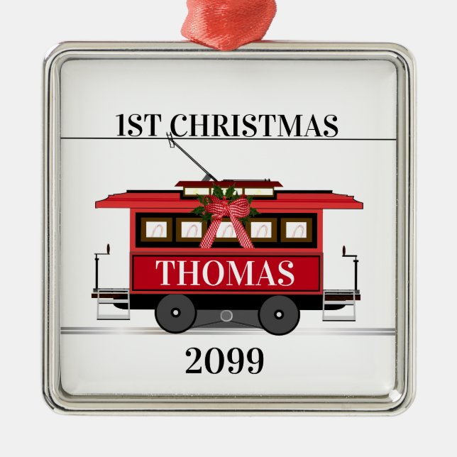 Tram Trolley Streetcar 1. Weihnachtsweih Ornament Aus Metall (Vorne)
