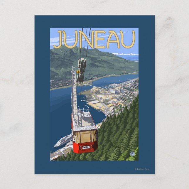 Tram über Juneau, Alaska Vintages Reise-Plakat Postkarte (Vorderseite)