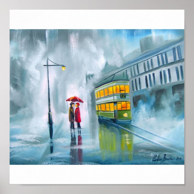 Tramölmalerei Regentag Schirm Poster (Vorne)