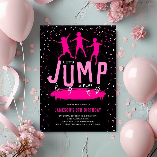 Trampolin-Kinder Rosa Geburtstagsfeier Einladung (Von Creator hochgeladen)