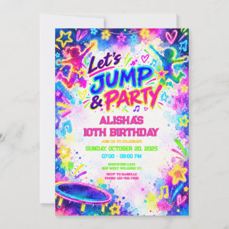 Trampolin Neon-Glow-Einladung zum Geburtstag Einladung