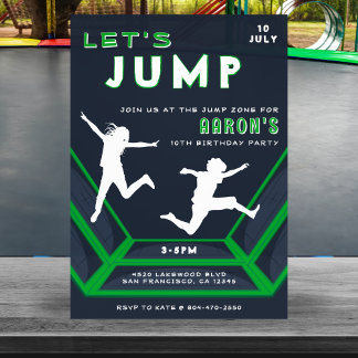 Trampolin Park Brechen Grünen Geburtstag Party Einladung